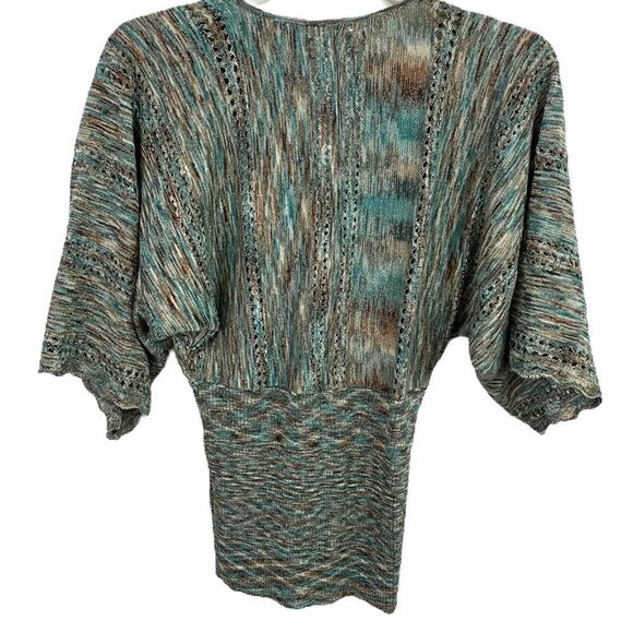 Emma E James Metallic Multi Color Knitted Winged Sleeve Sweater Size Small - Picture 2 of 10